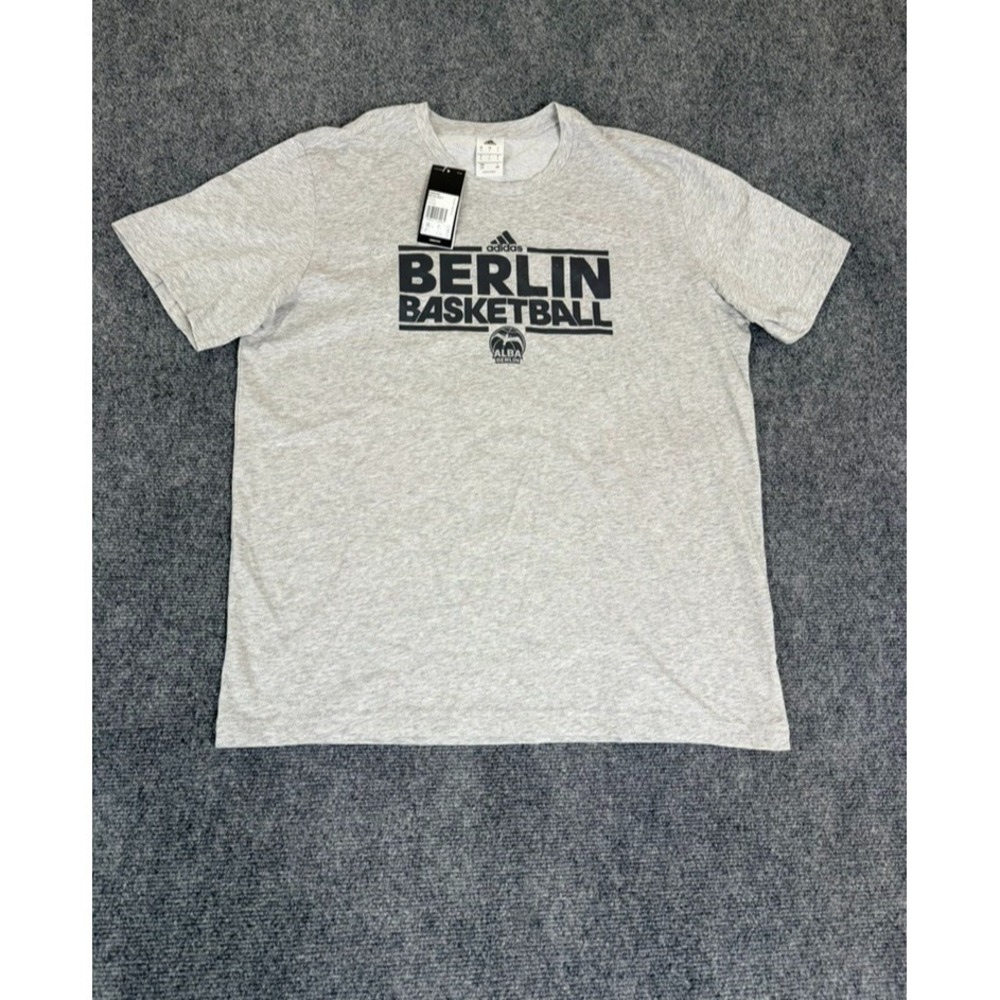 NWT Adidas Berlin Basketball Gray Tshirts Shortg Sleeve Cotton /Polyester Size L